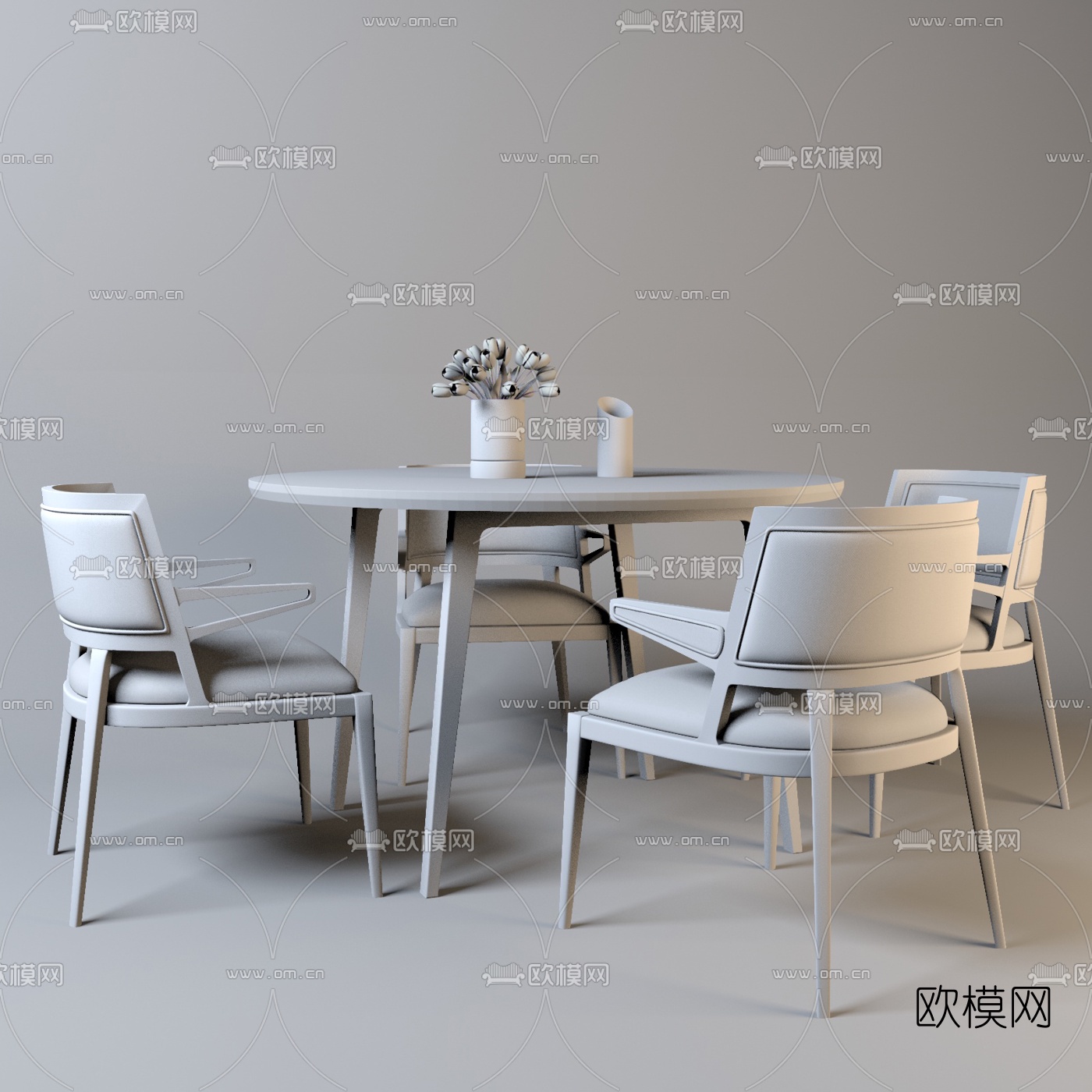 现代圆形四人桌餐桌椅3D模型下载（渲染图5）
