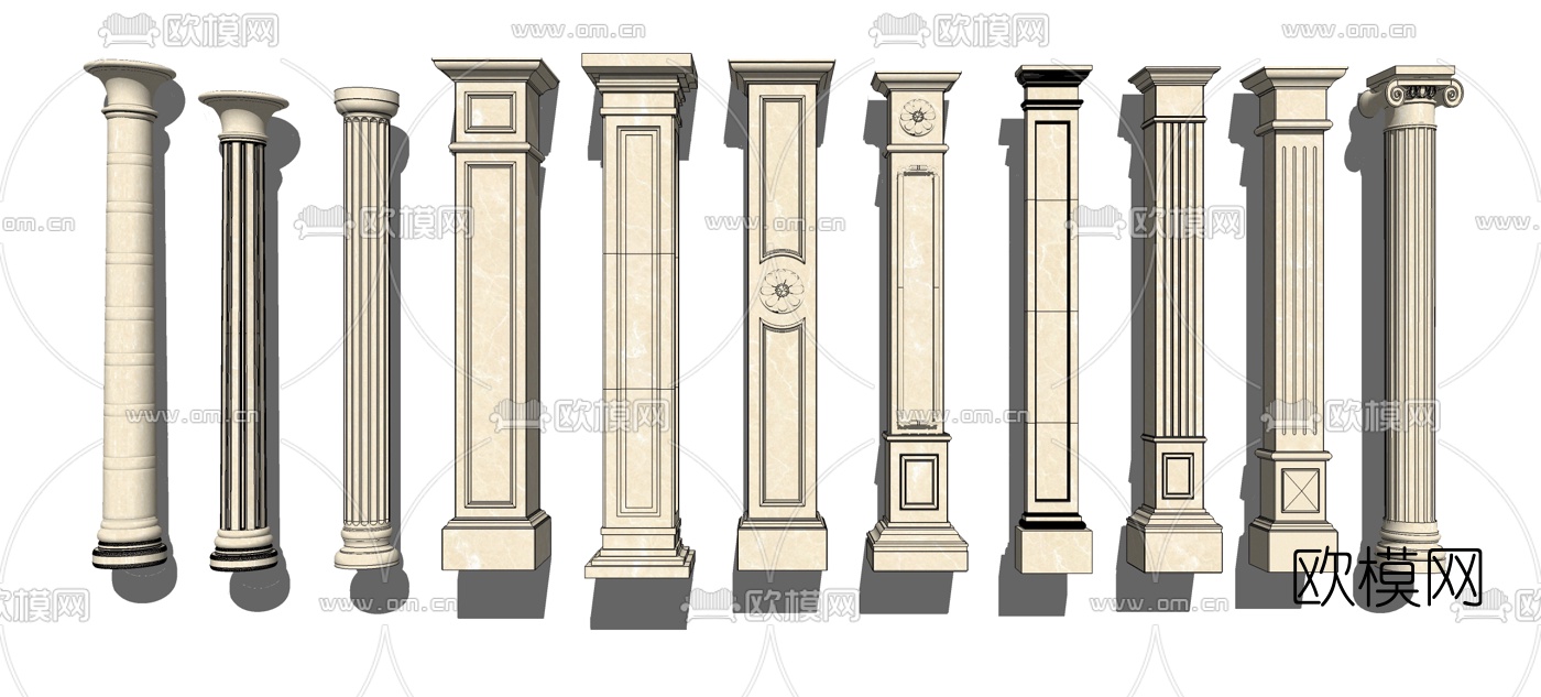 欧式罗马柱组合su模型下载