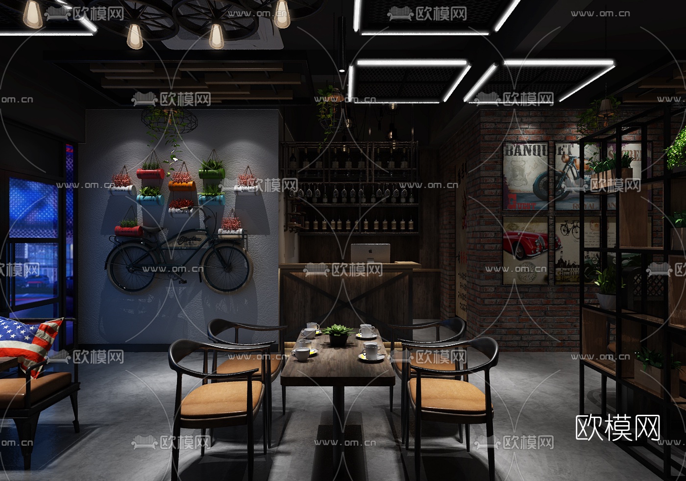 工业风烧烤店3d模型