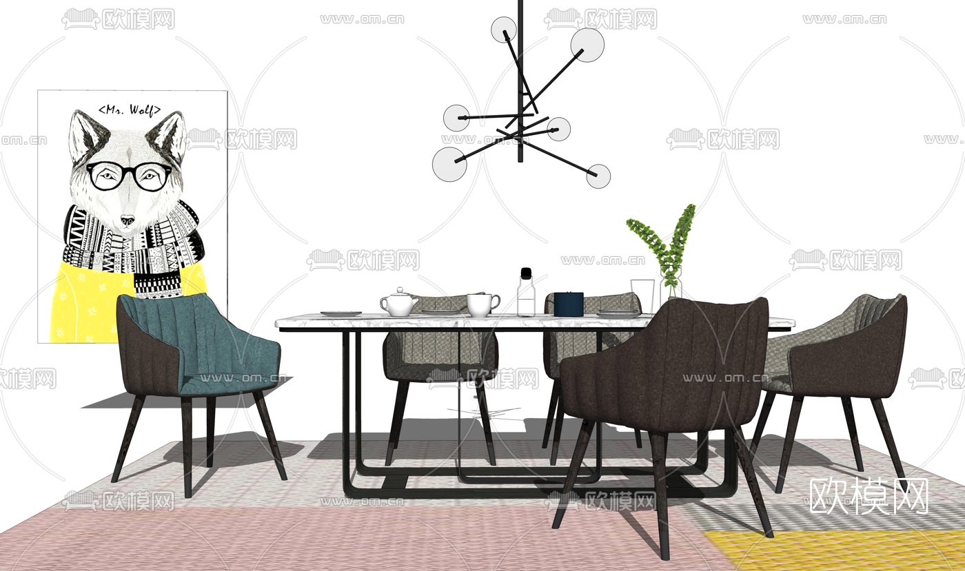 现代简约餐桌椅组合su模型