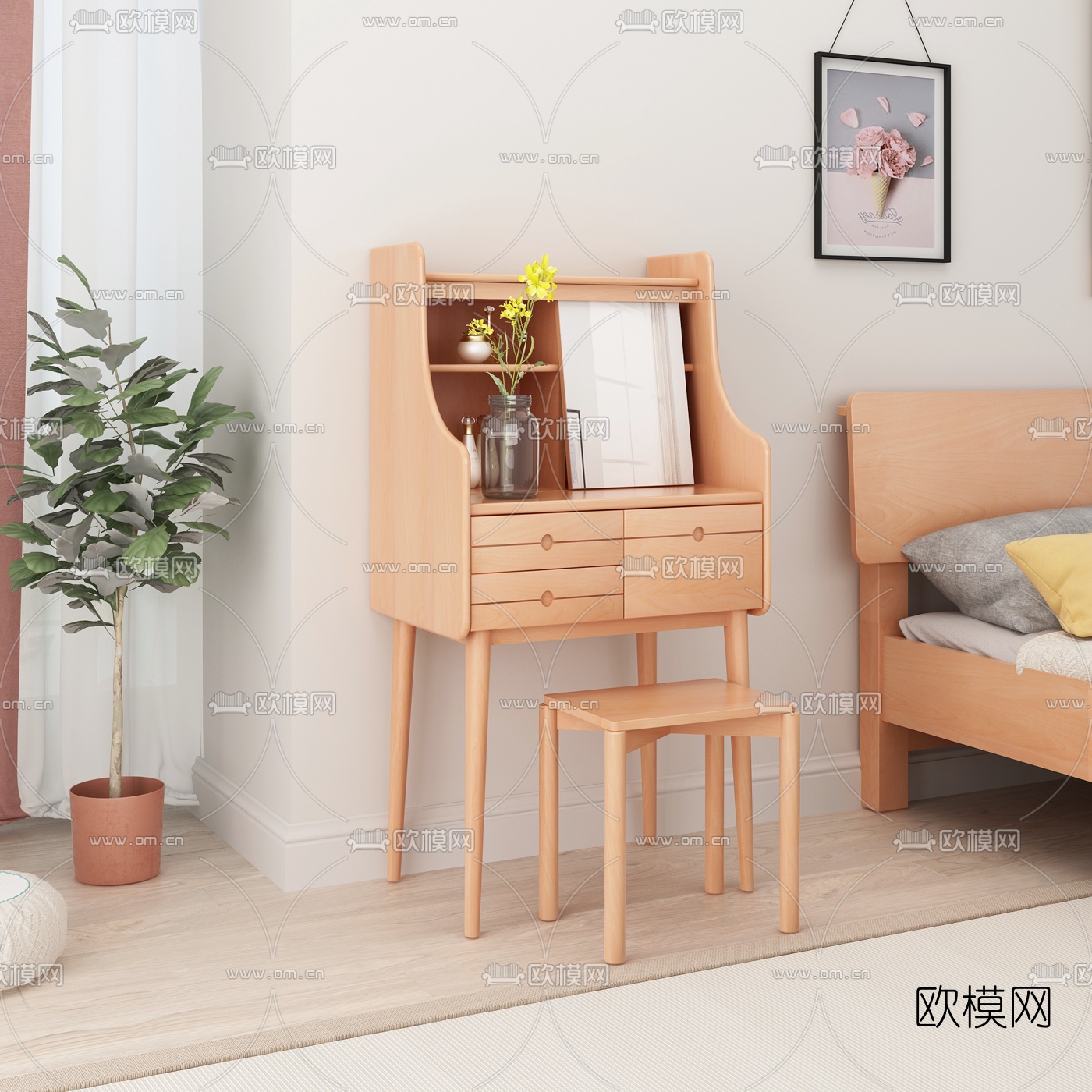 北欧实木梳妆台3d模型下载