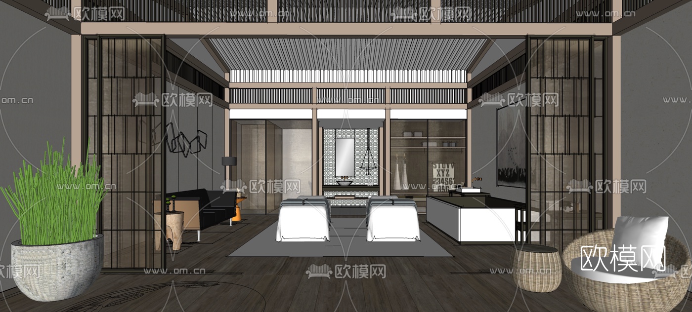 中式SPA护理室su模型下载