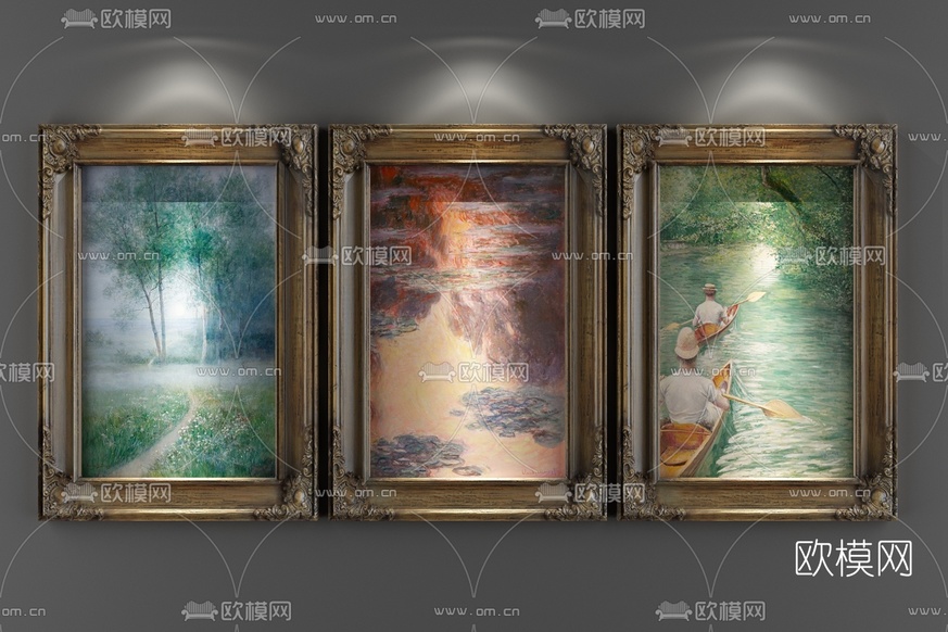 欧式风景有框画组合3D模型下载