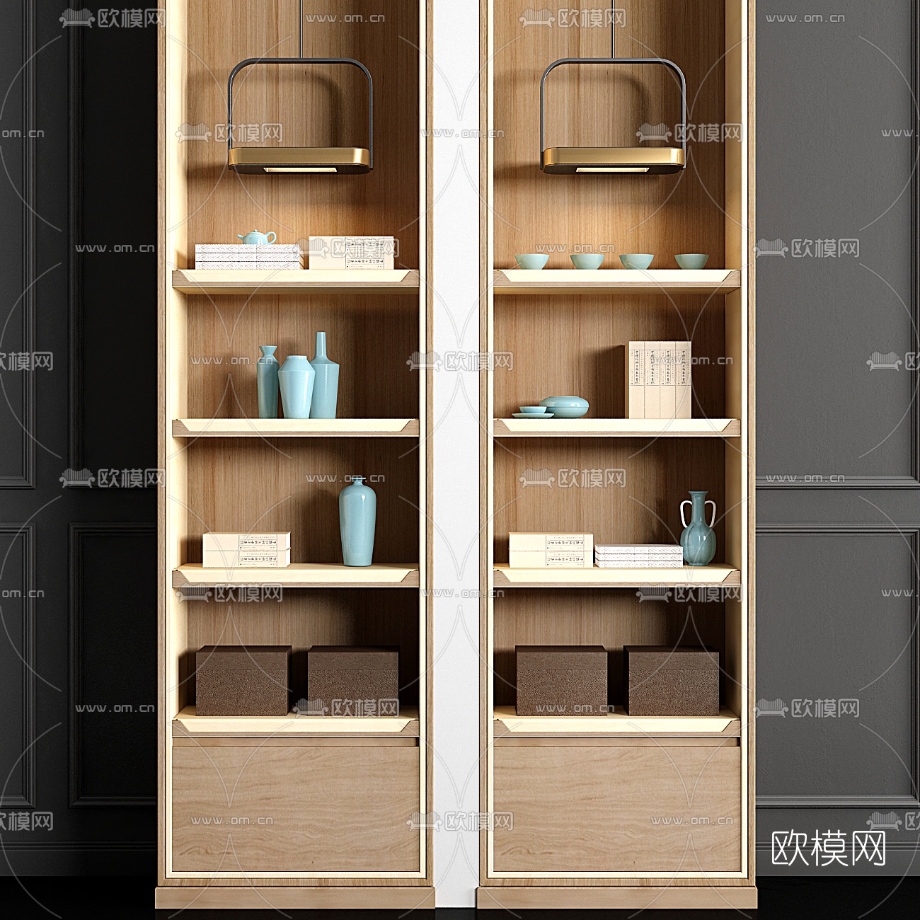 新中式实木装饰柜摆件组合3d模型