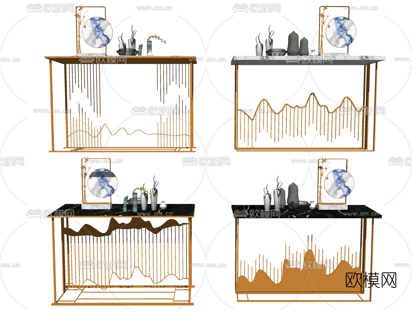 新中式端景条案su模型下载