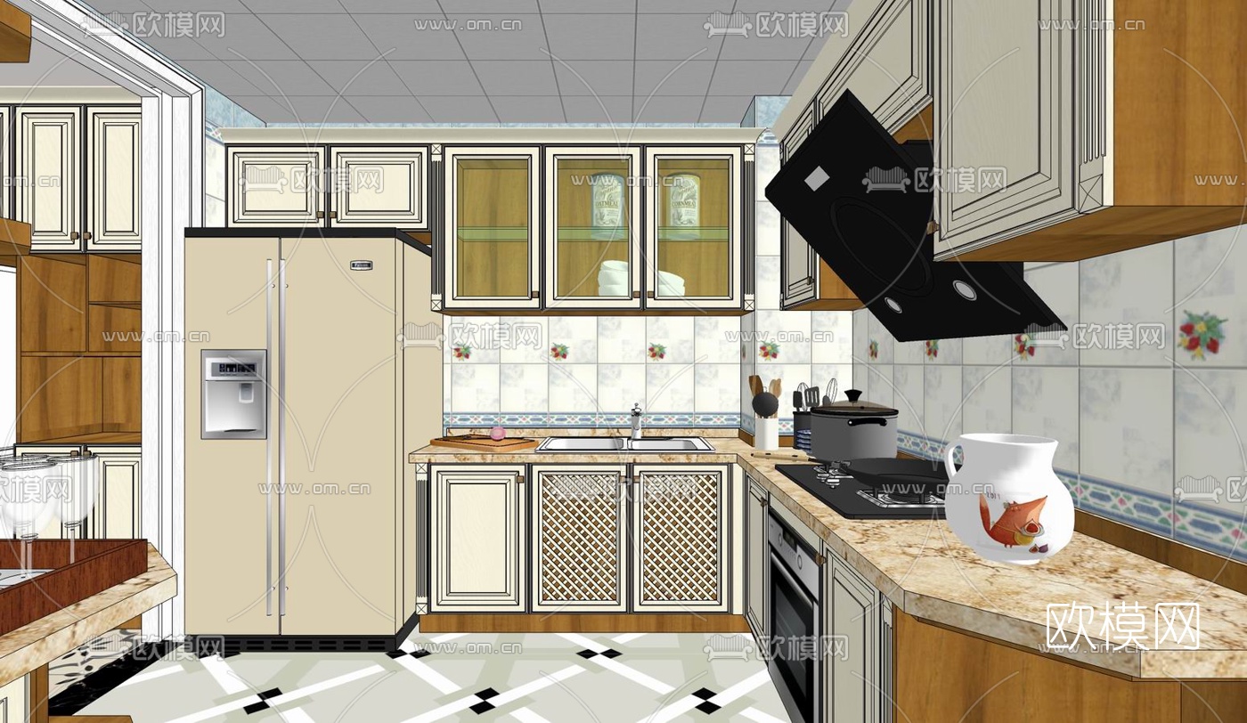 欧式客餐厅su模型下载（渲染图7）