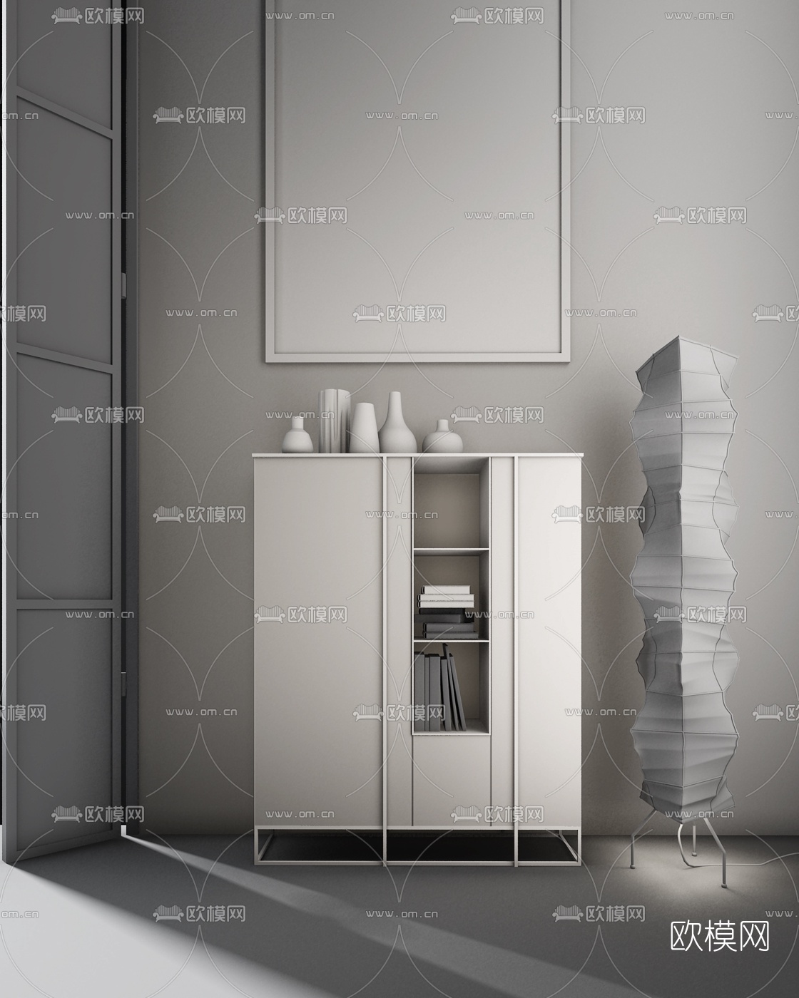 意大利Jesse品牌 现代红色装饰柜落地灯3D模型下载（渲染图2）