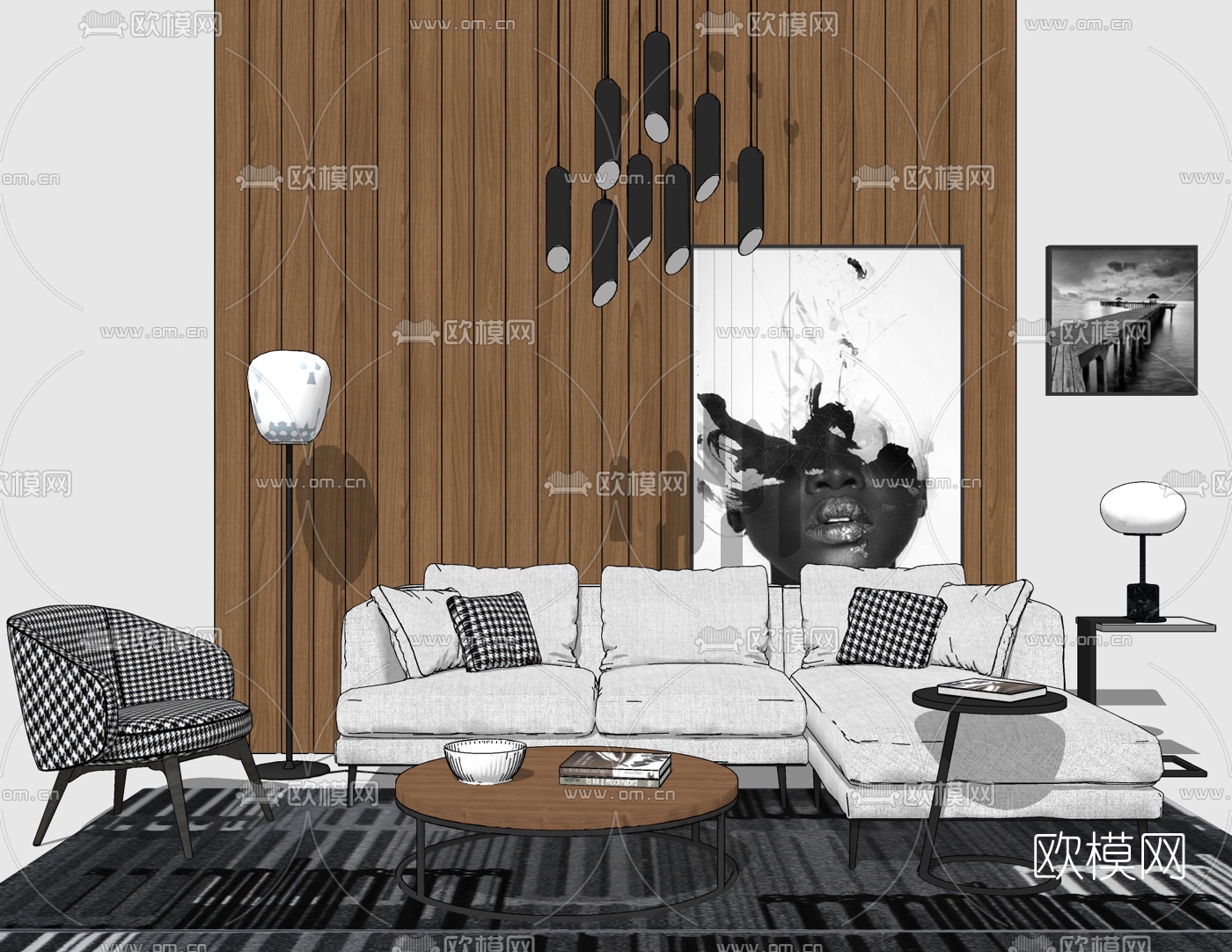 现代布艺沙发组合su模型下载