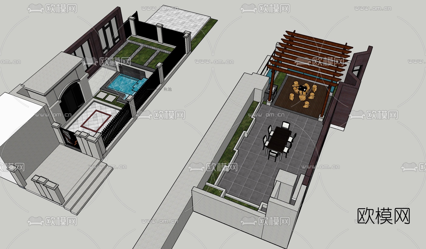 现代别墅庭院花园设计su模型下载（渲染图9）