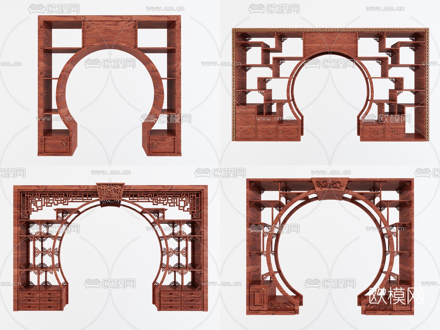新中式博古架拱门组合3D模型下载_ID10146060_3dmax免费模型-欧模网