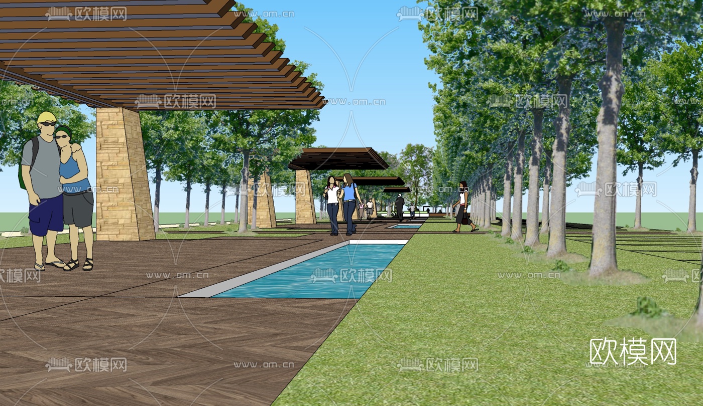 现代公园景观免费su模型下载（渲染图3）
