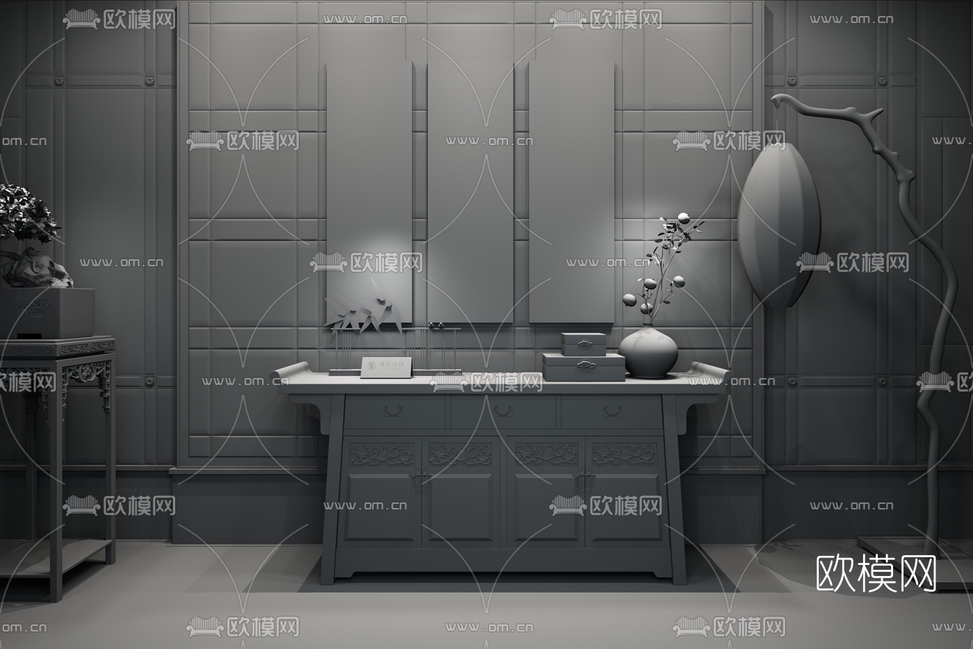 信实装饰 中式端景台3D模型下载（渲染图2）