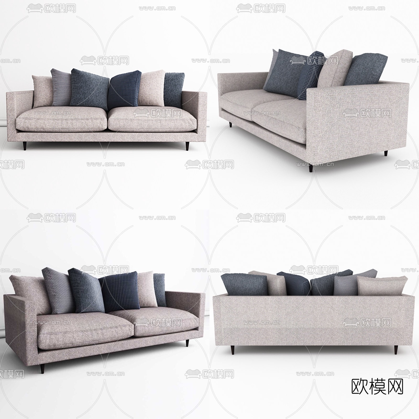 现代布艺双人沙发3d模型-免费3dmax模型库-欧模网