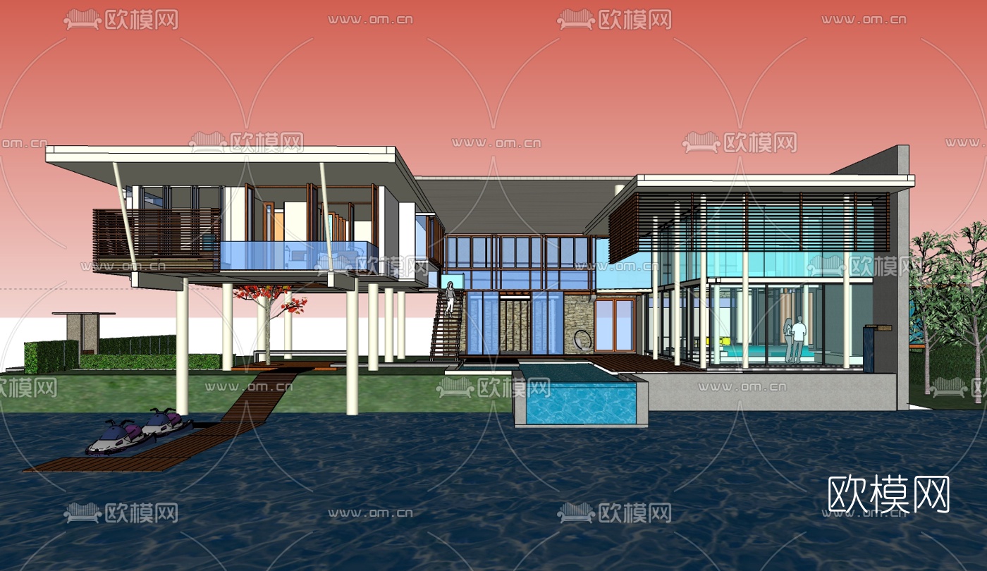 现代别墅免费su模型下载（渲染图1）