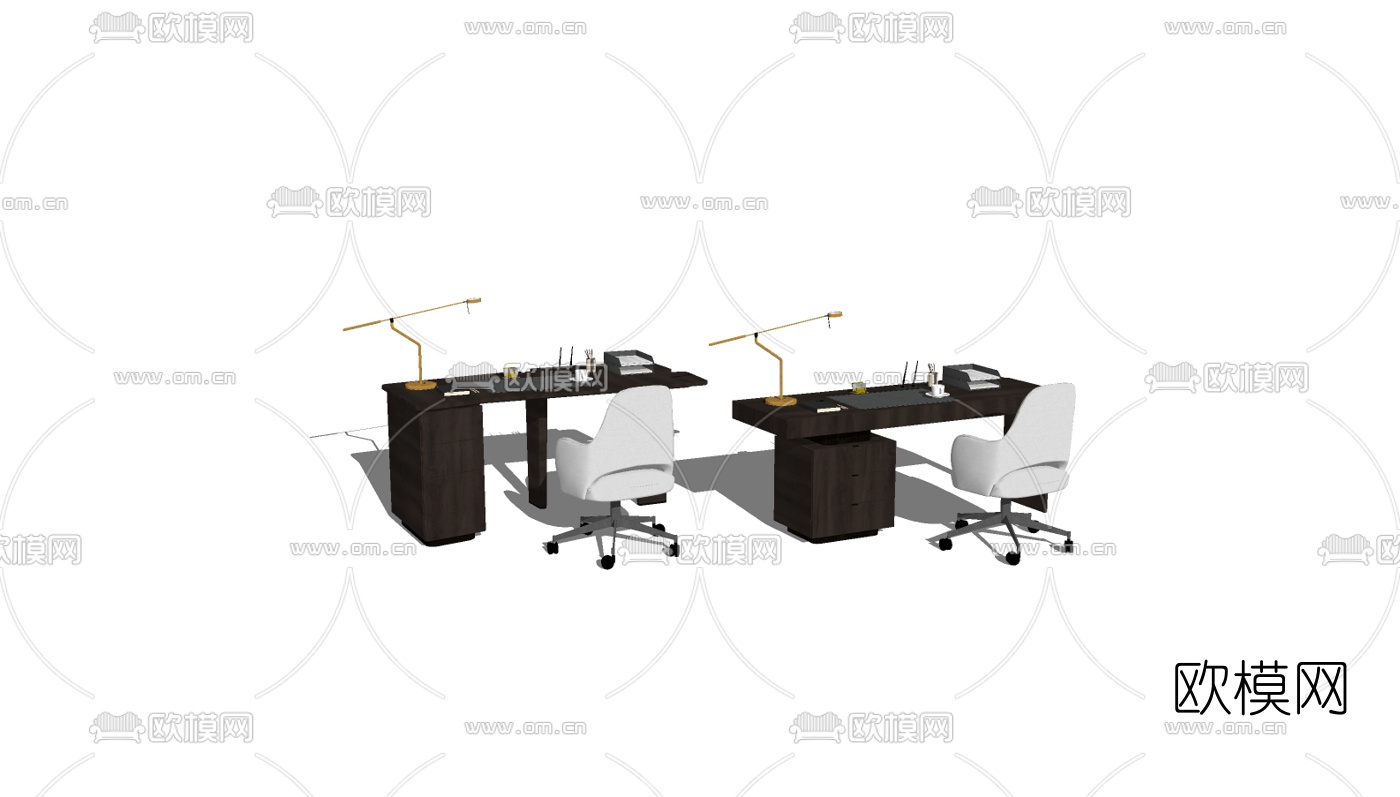 现代办公桌椅组合su模型下载（渲染图2）