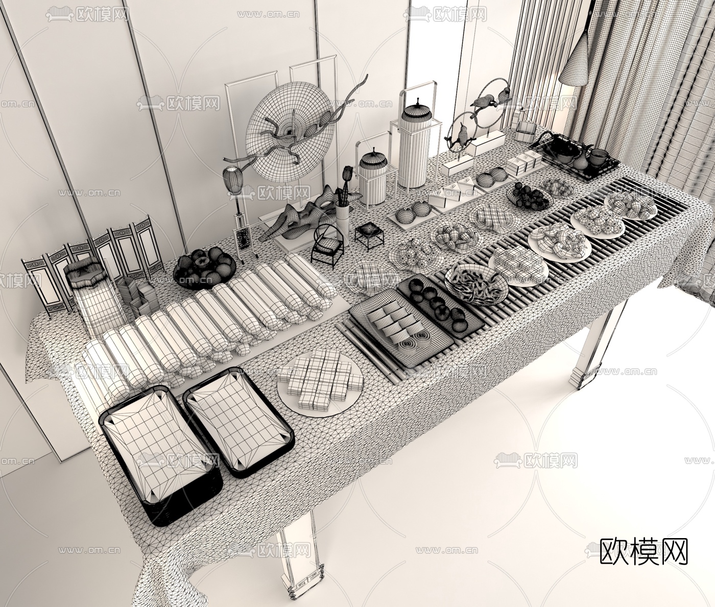 中式茶歇糕点食物3d模型下载（渲染图4）
