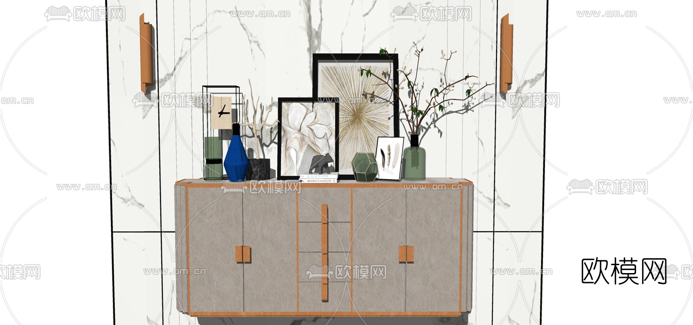 现代实木轻奢边柜su模型下载