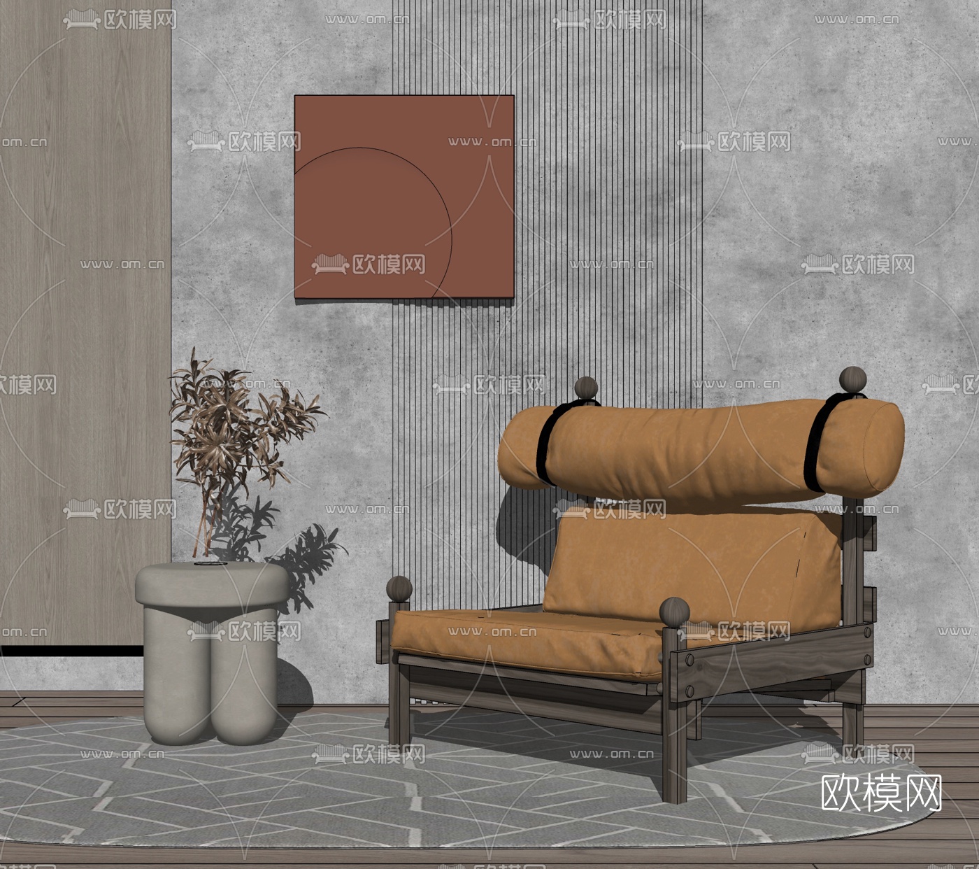 现代皮革休闲椅su模型