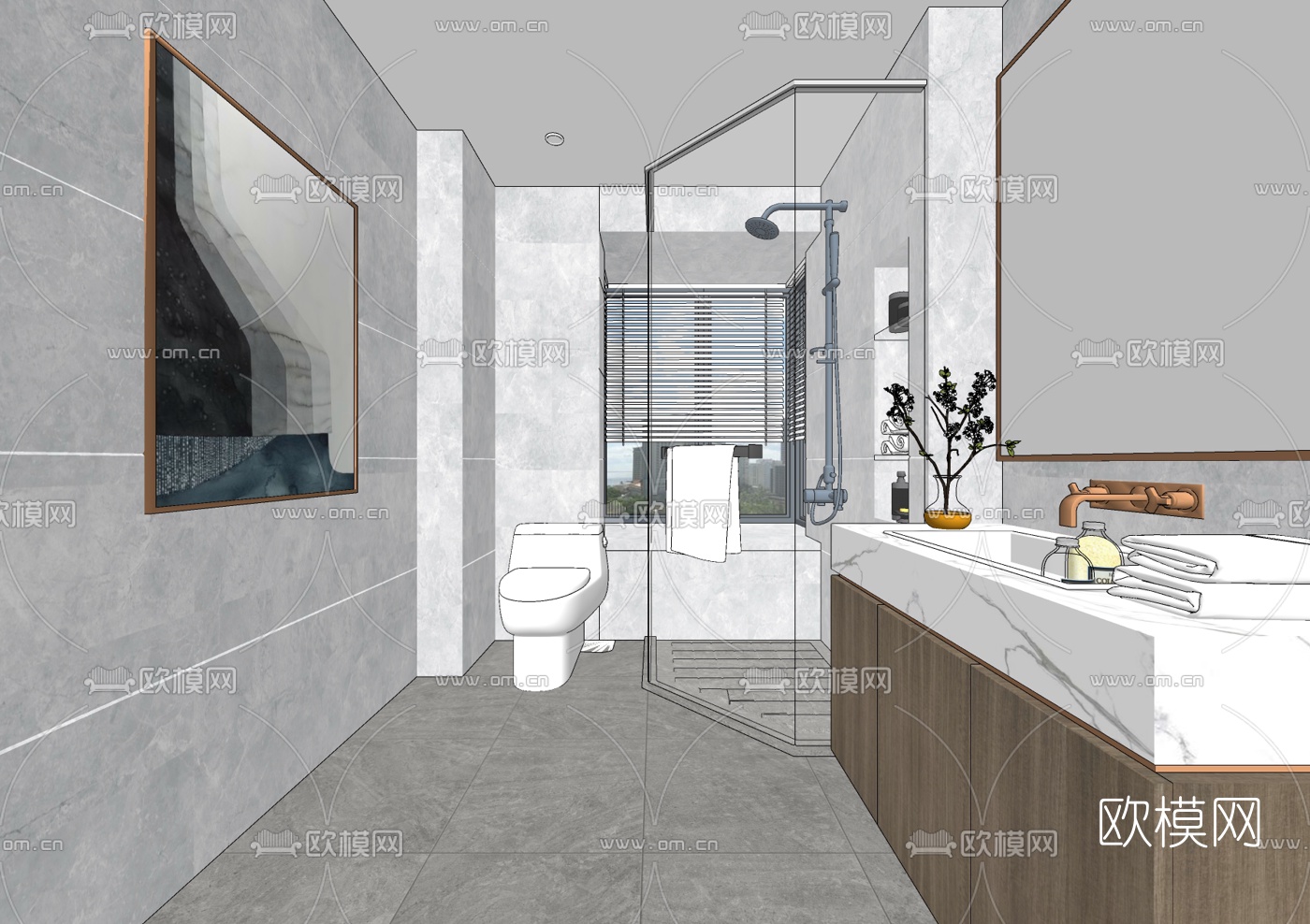 现代浴室卫生间su模型下载