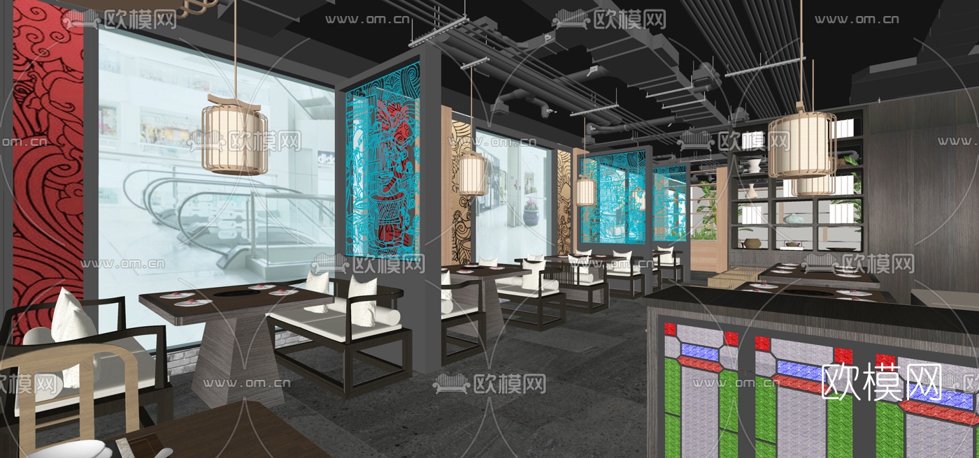 新中式餐厅su模型