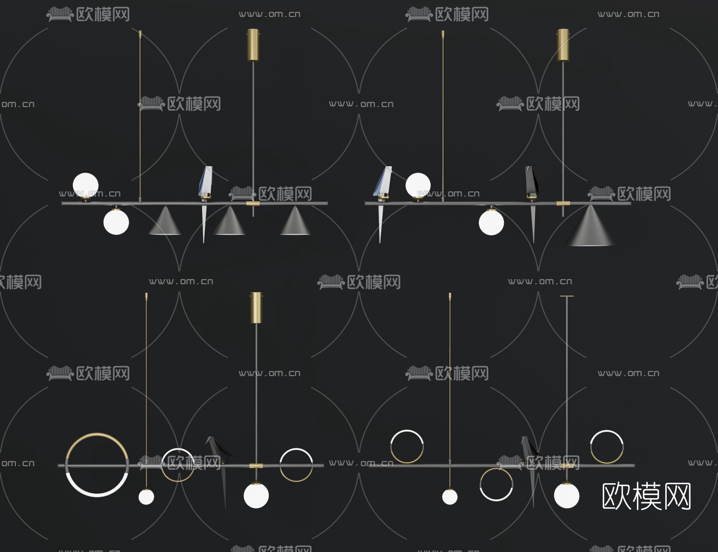 北欧简约吊灯组合3d模型下载