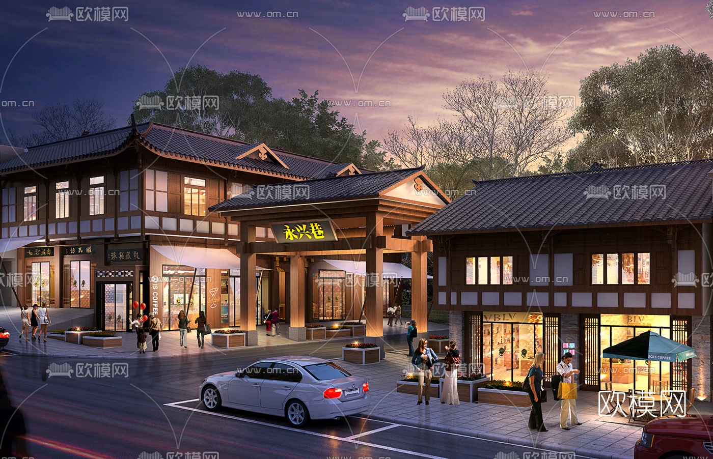 新中式古建筑外观su模型下载（渲染图1）