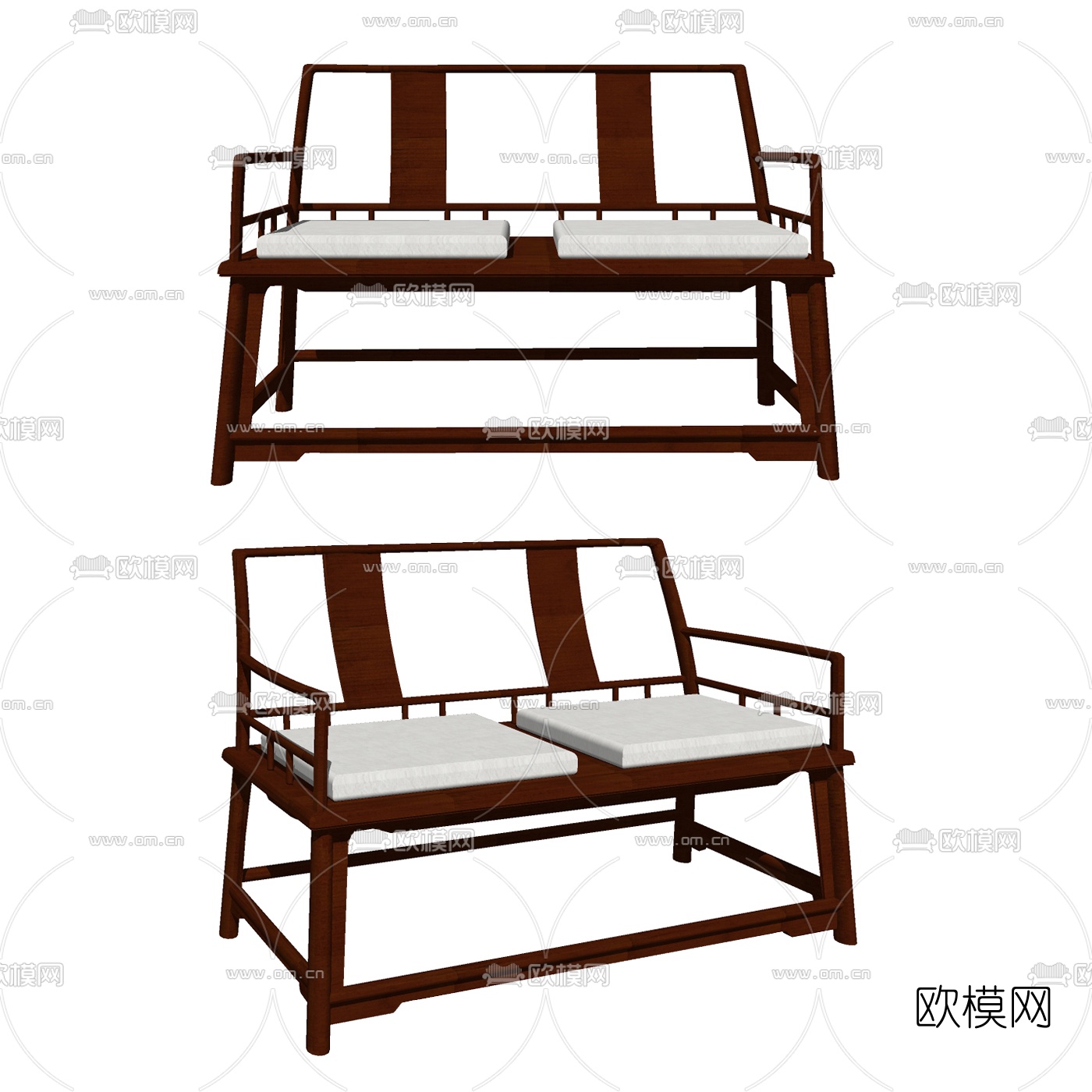 中式实木双人沙发免费su模型下载