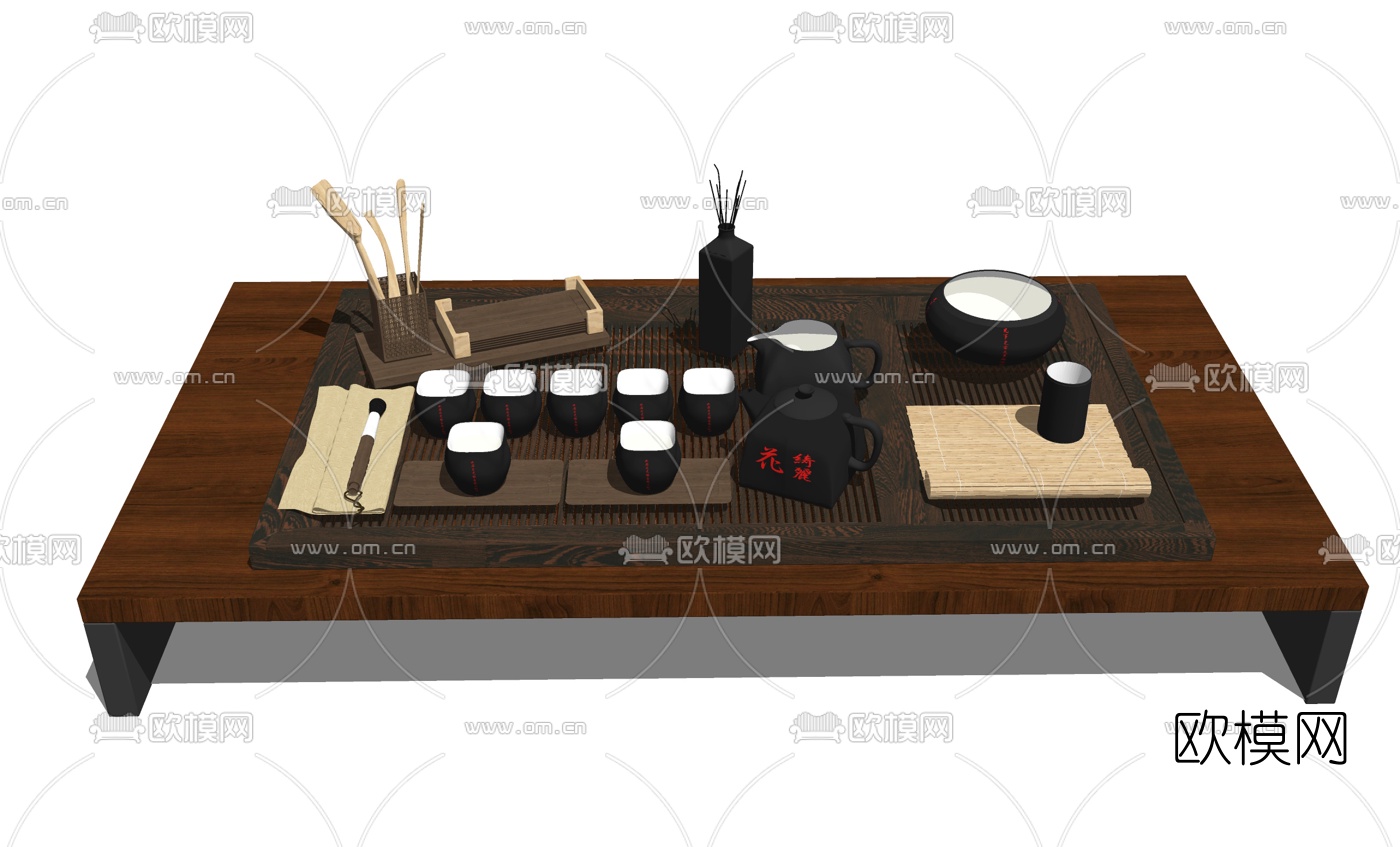 中式茶具茶盘su模型下载