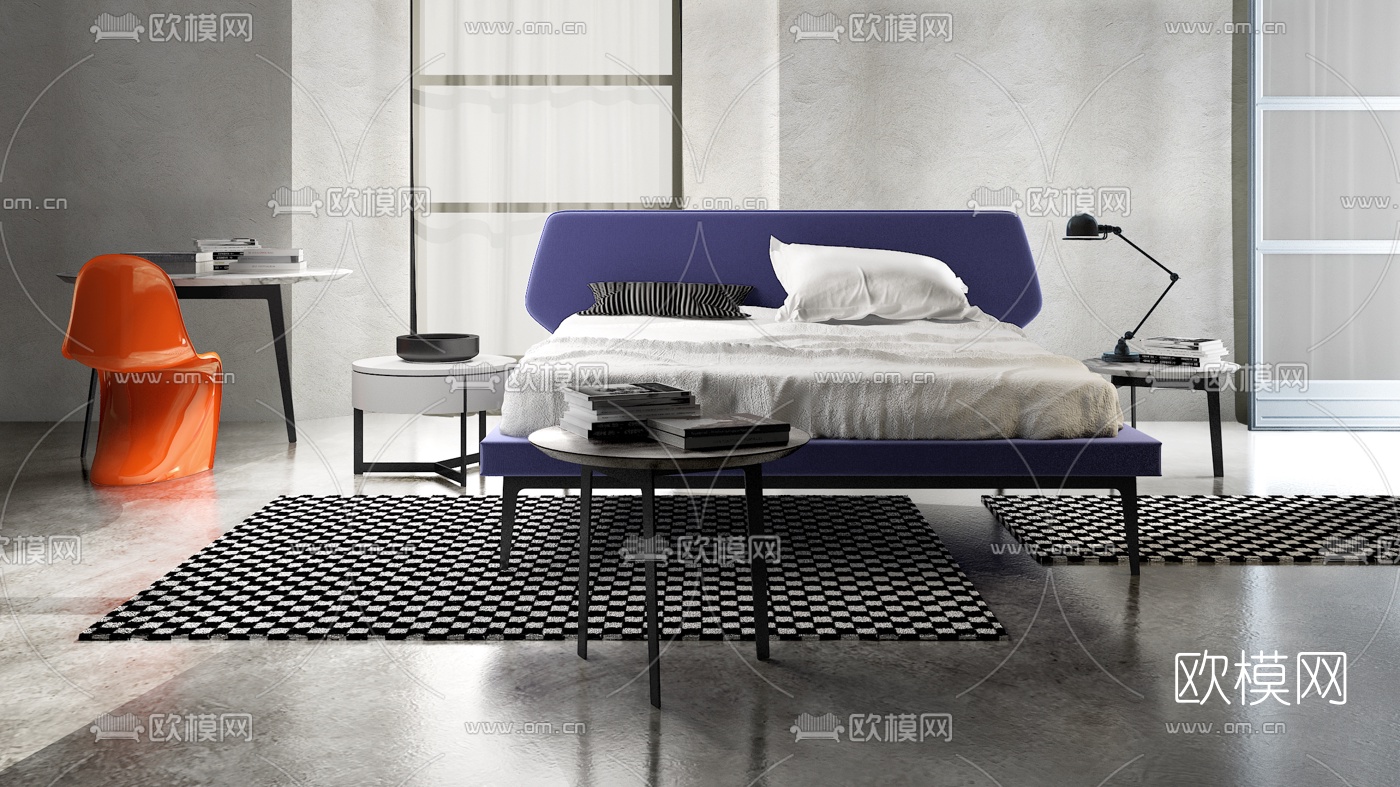意大利Lema品牌  现代布艺双人床3d模型下载（渲染图1）