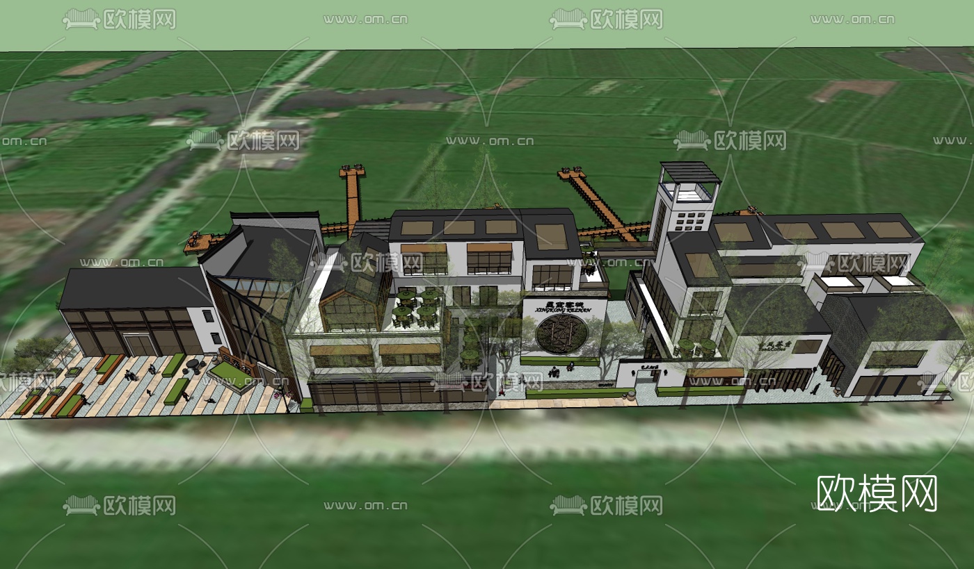 新中式休闲会所su模型下载（渲染图3）