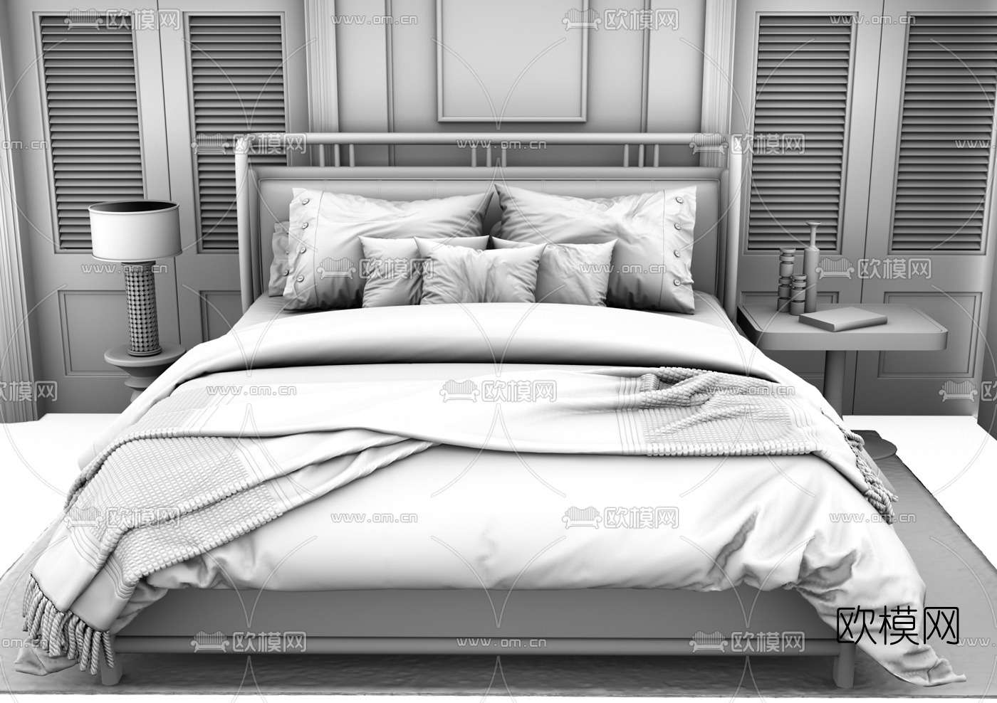 美式实木双人床3d模型下载（渲染图2）