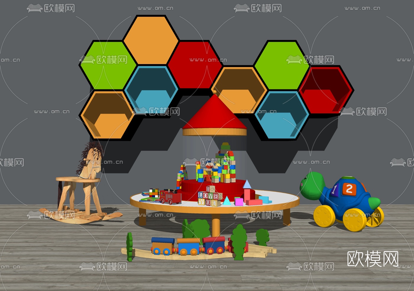 现代儿童桌装饰柜玩具组合su模型下载