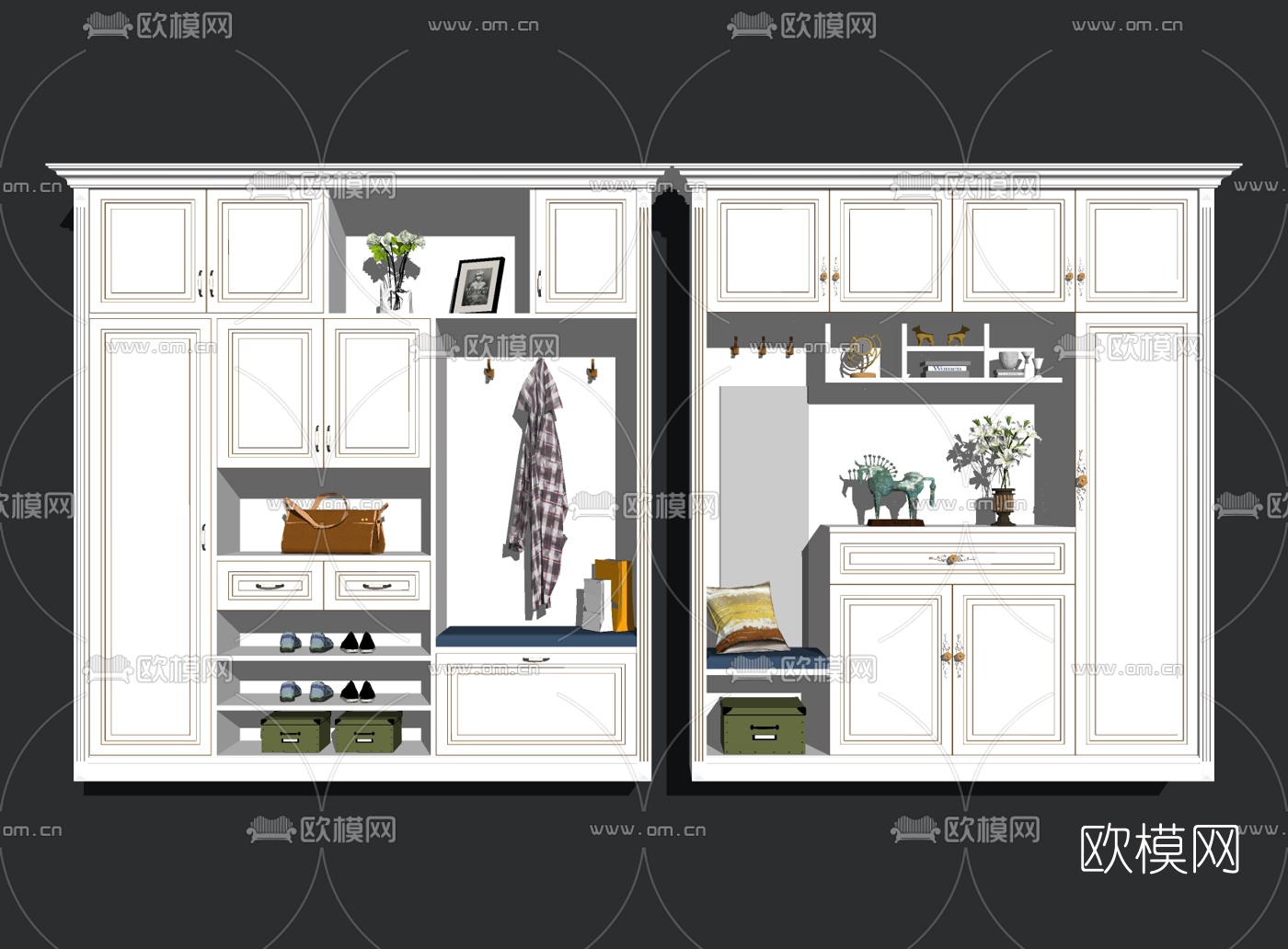 欧式多功能鞋柜组合su模型下载