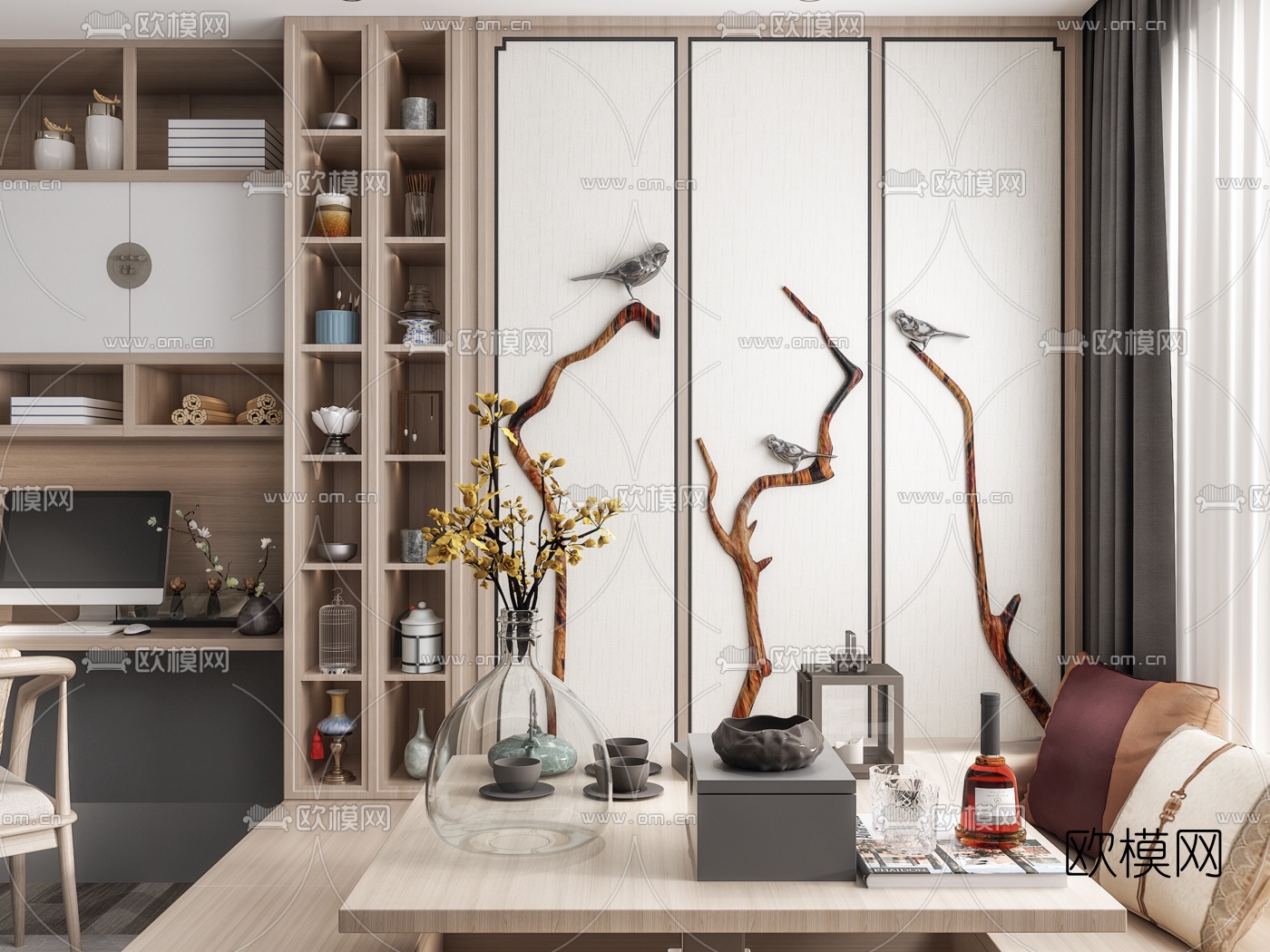 日式榻榻米书房3d模型下载（渲染图3）