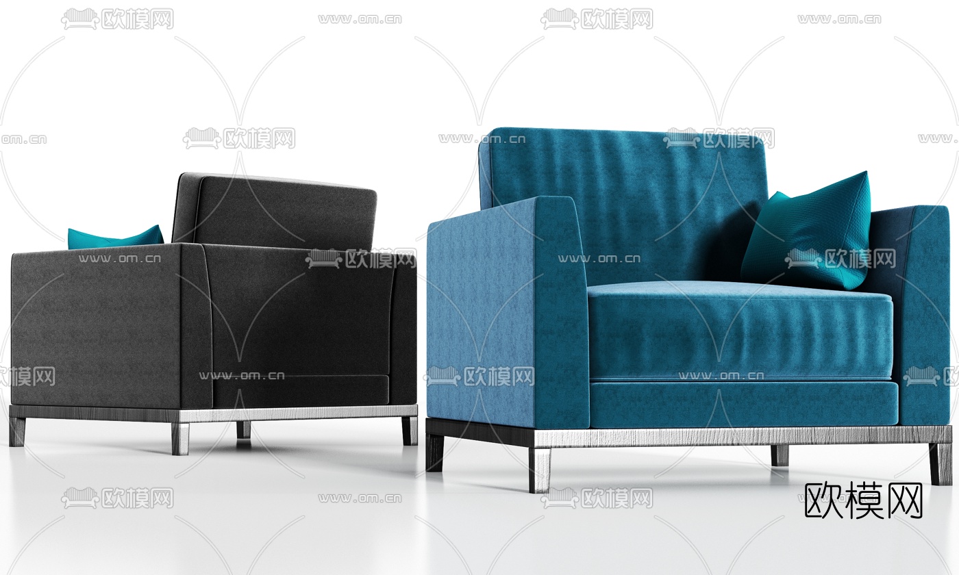 新中式绒布单人沙发3d模型下载