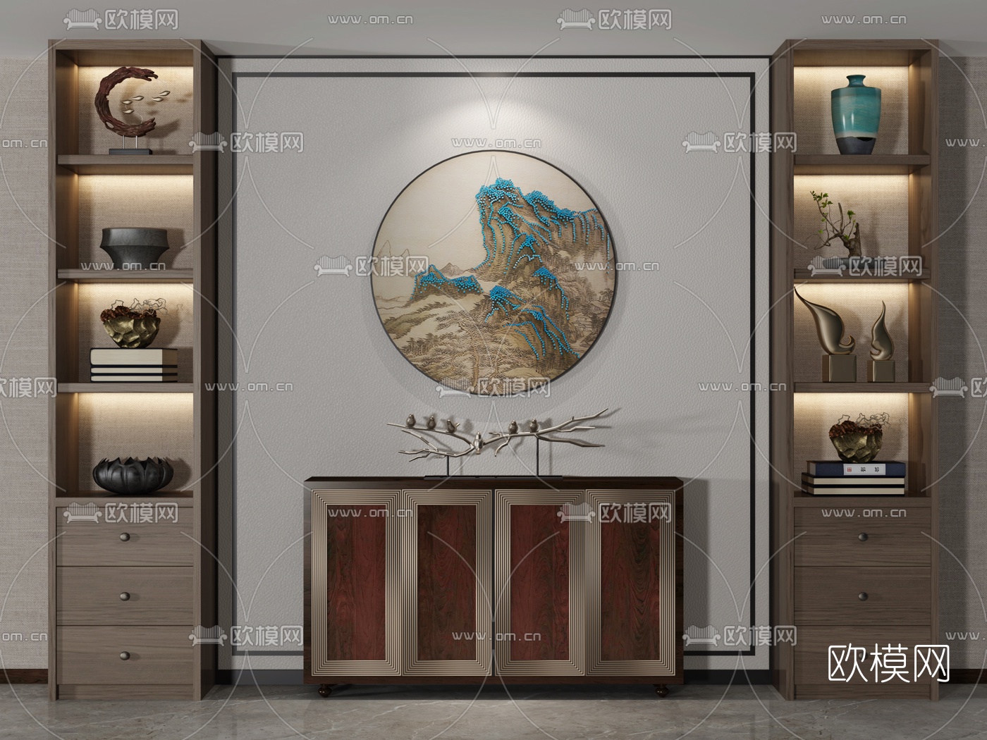新中式实木端景柜3d模型