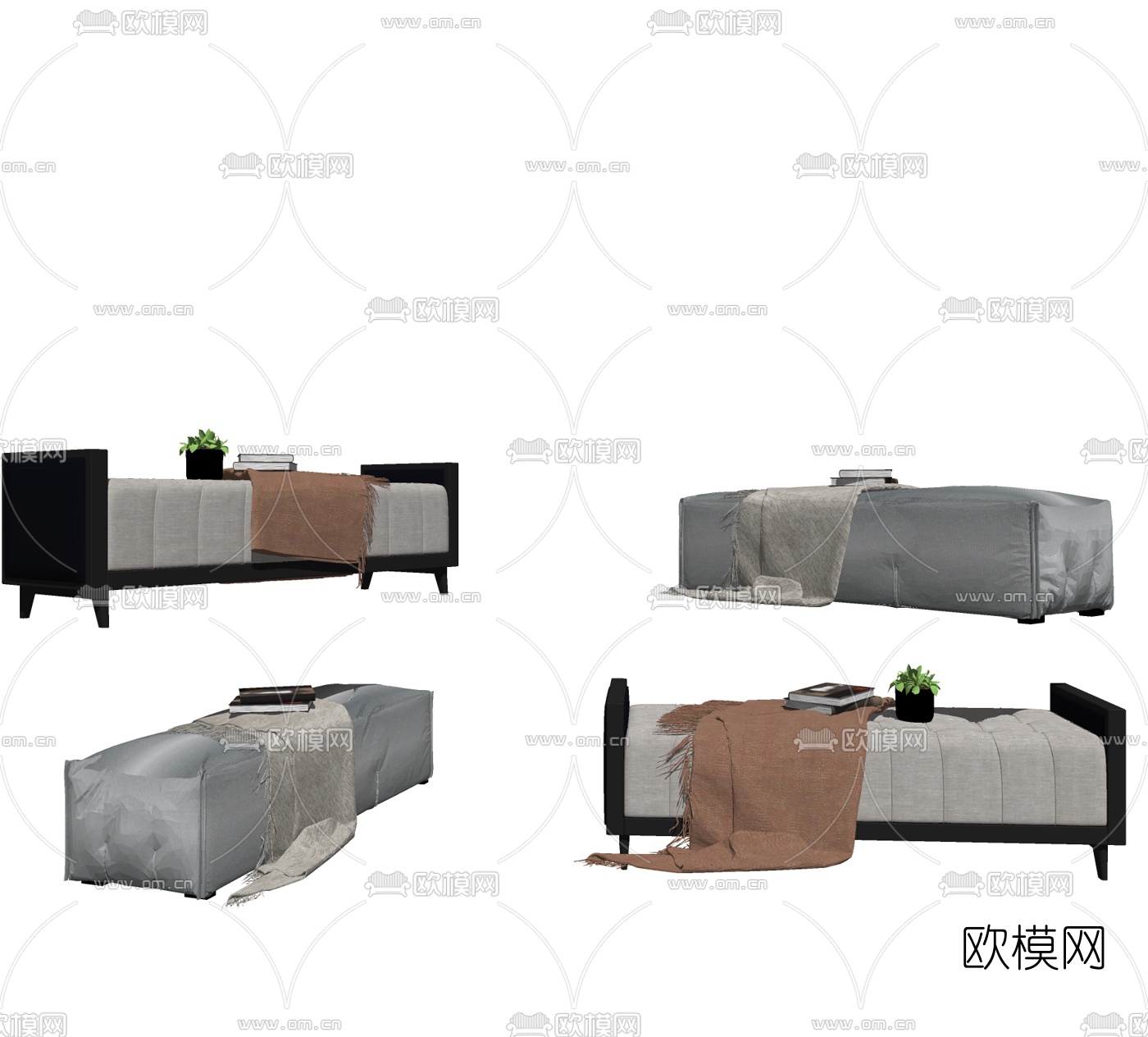 现代布艺脚踏沙发凳组合su模型下载