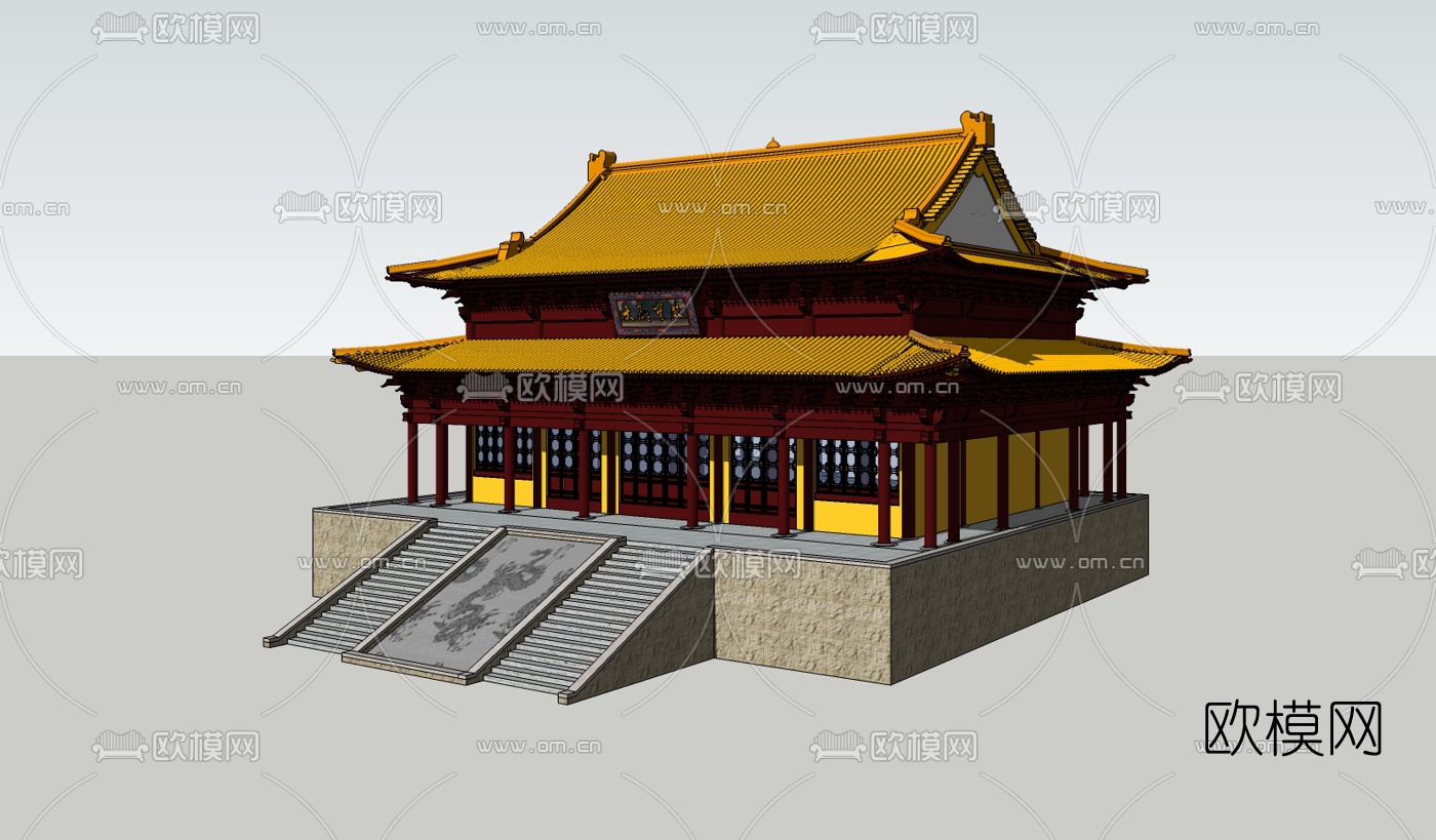 中式大雄宝殿su模型下载（渲染图2）