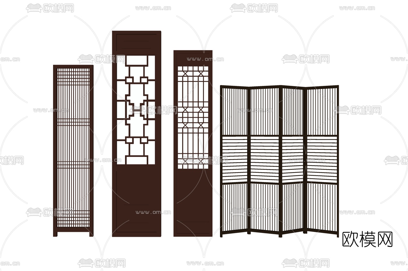 中式屏风隔断su模型下载