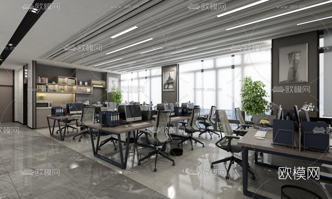 现代敞开式办公室免费3d模型-免费3dmax模型库-欧模网