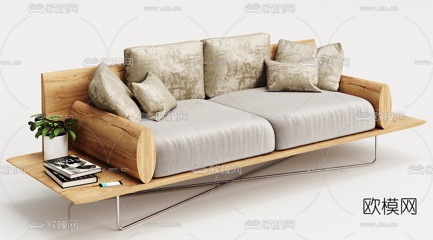 自然风实木双人沙发3d模型下载