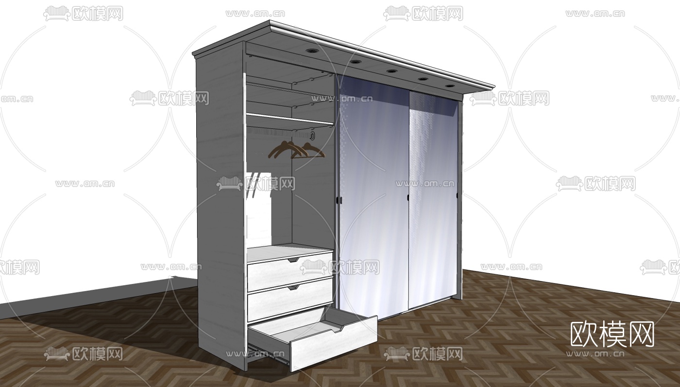 现代衣柜免费su模型下载