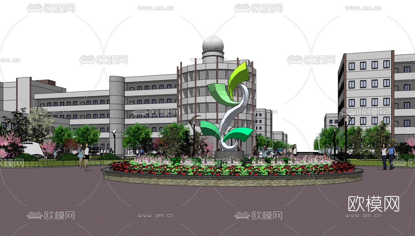现代学校规划su模型下载（渲染图1）