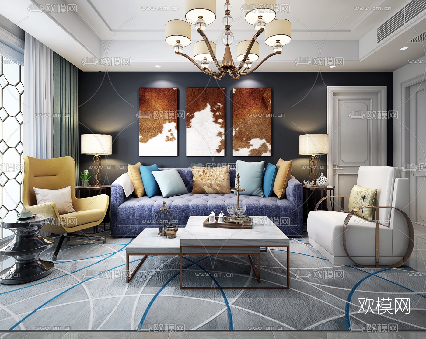 后现代沙发休闲椅吊灯3D模型下载（渲染图2）