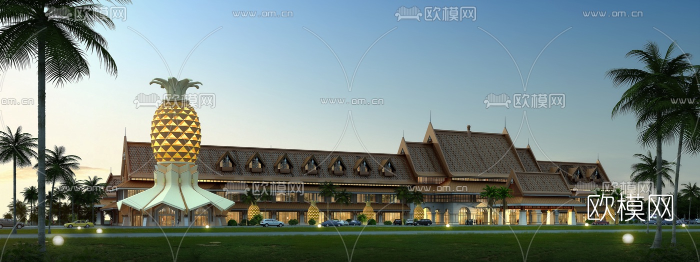 东南亚酒店外观3d模型下载