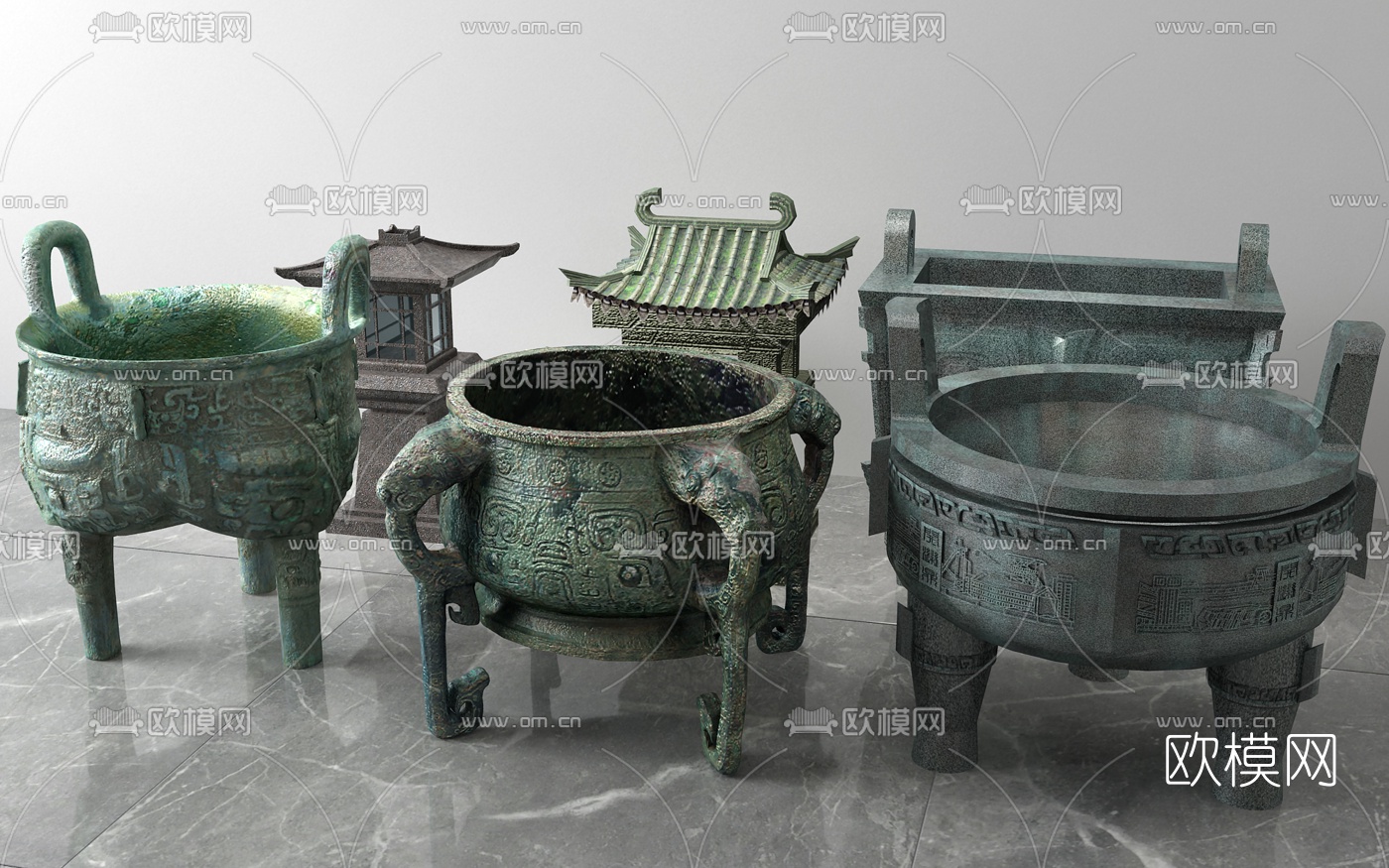 中式青铜鼎3d模型