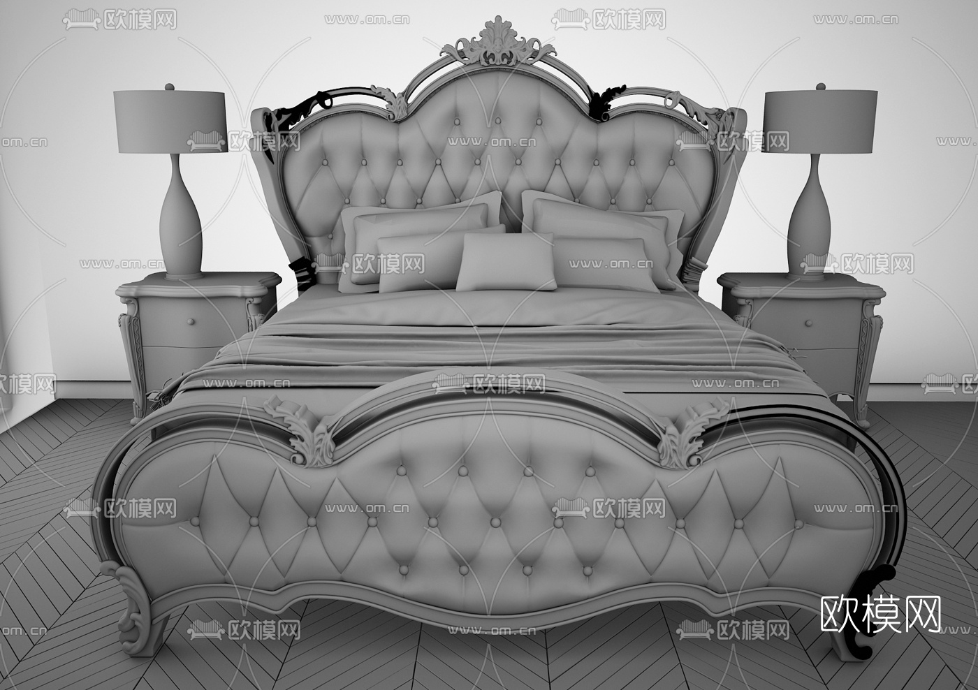 美式双人床3d模型下载（渲染图1）