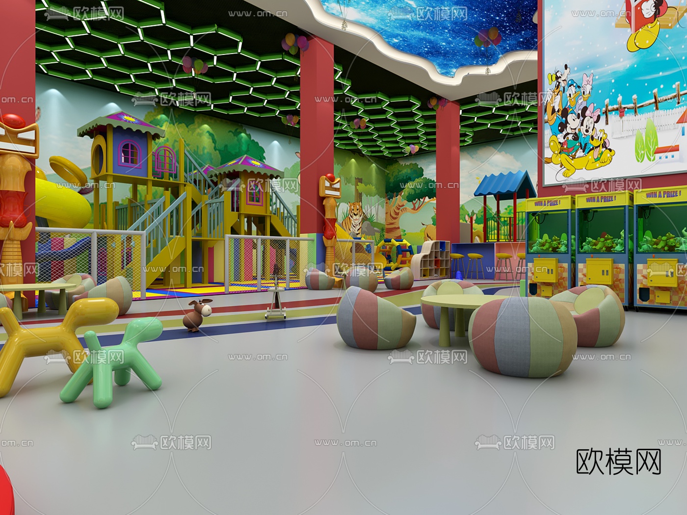 现代幼儿园室内游乐场3D模型-免费3dmax模型库-欧模网