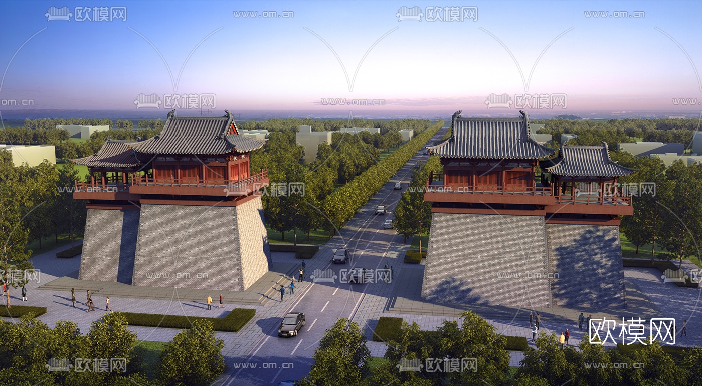 中式古建城楼3d模型下载（渲染图1）