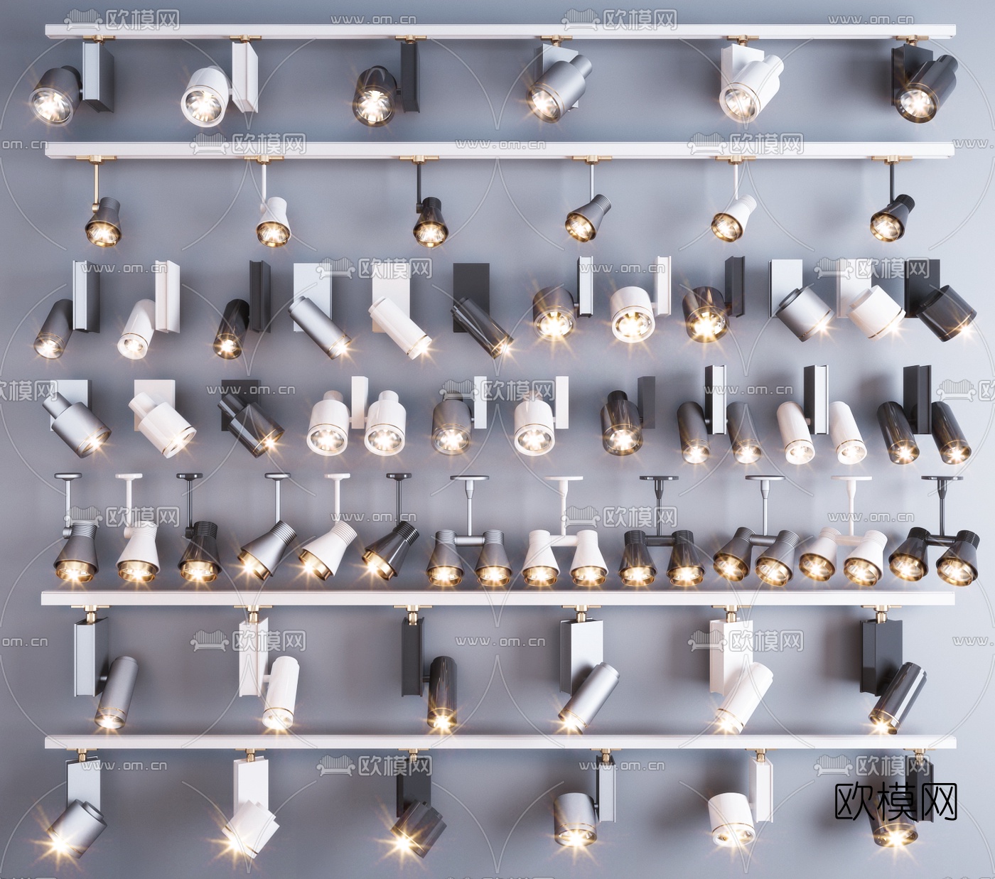 现代筒灯轨道射灯组合3d模型下载